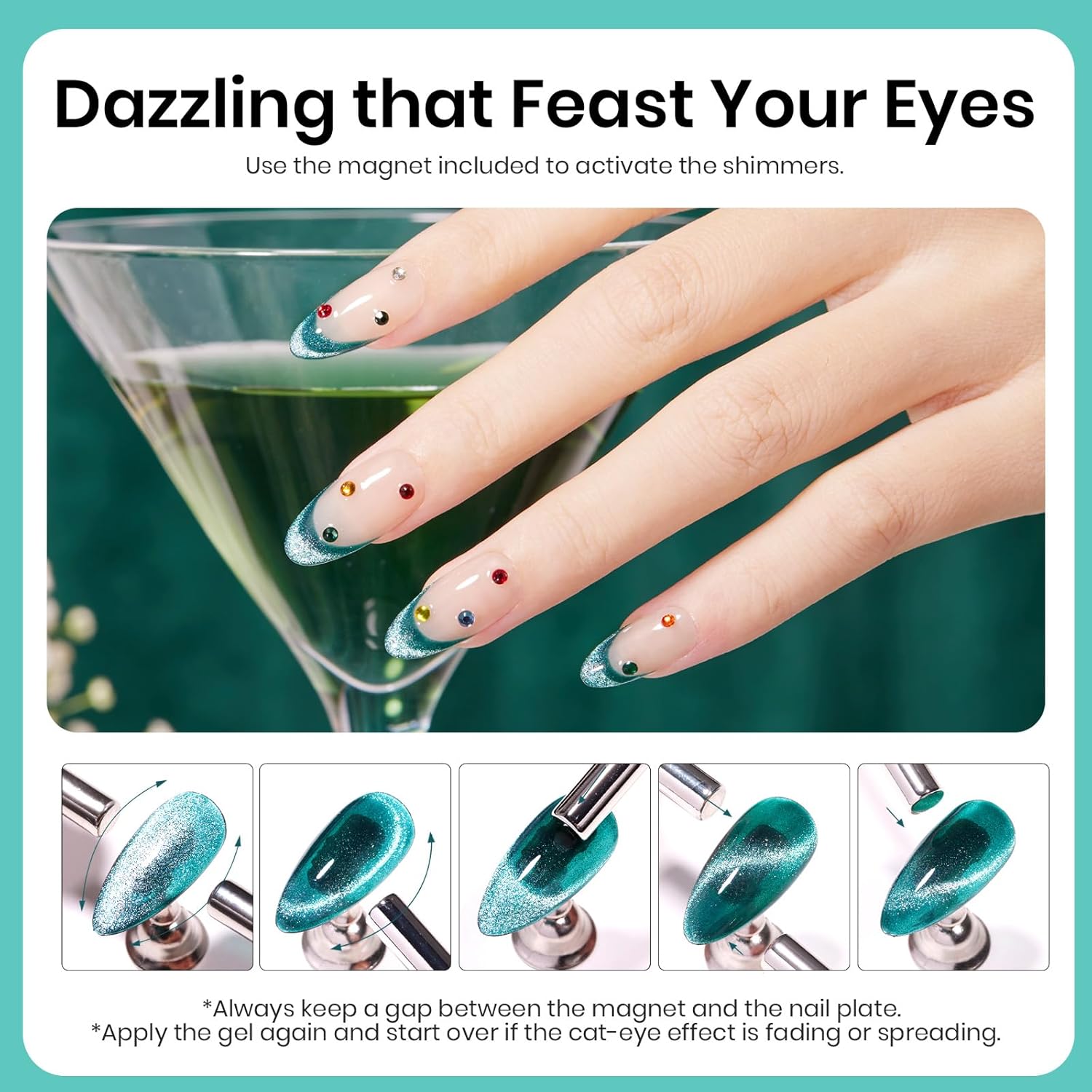 Beetles Green Cat Eye Gel Nail Polish, 9ml Glitter Gel Polish with Magnet Shimmer Green Velvet Soak Off UV LED Nail Lamp Nail Art DIY Home Manicure Design Gift for Women-Velvo Beauty