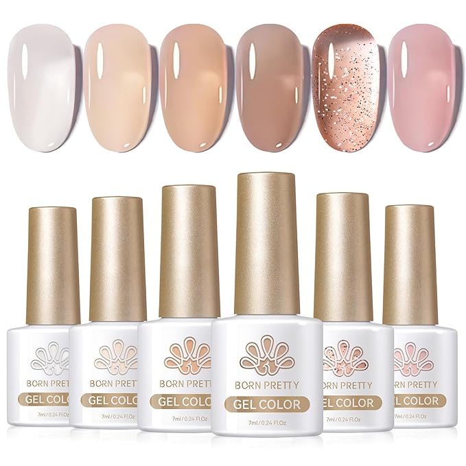 Born Pretty Jelly Gel Nail Polish Nude Set Crystal Transparent Translucent Sheer Clear 6 Colors Gift Collection Manicure Kit-Velvo Beauty