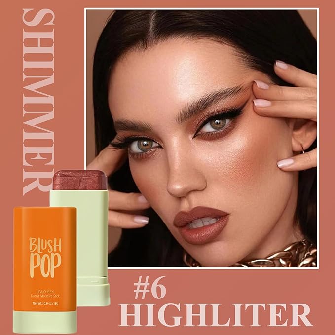 Blush Stick, Cream Blush Stick for Cheeks & Lips, Blendable Long-Lasting Multi-Use Contour Stick & Highlighter Makeup (#6 HIGHLIGHT)-Velvo Beauty