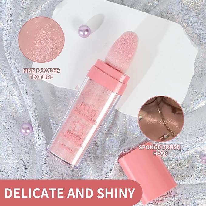 Polvo De Hadas Fairy Dust Highlight Patting Powder - Full Body Contouring and Clavicle Pearlescent Patting Powder for Face and Eye, Christmas Sparkling Body Glitter (#02 Fairy Pink)-Velvo Beauty