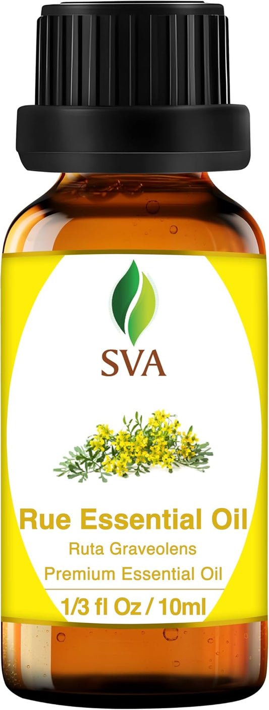 SVA Rue Essential Oil – 1/3 Fl Oz – 100% Natural Rue Oil - for Diffuser, Hair Care, Face, Skin Care, Aromatherapy, Scalp and Body Massage, Soap and Candle Making-Velvo Beauty