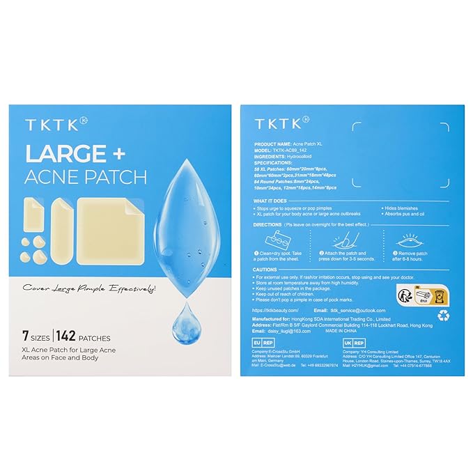 Large Acne Patches for Face, 7 Sizes Big Pimple Patches, XL Hydrocolloid Bandages for Body, Chin, Forehead, Nose, Back Blemish Zit Breakouts, Hydrocolloid Patch (Square, Strip, Dot 142 Count)-Velvo Beauty
