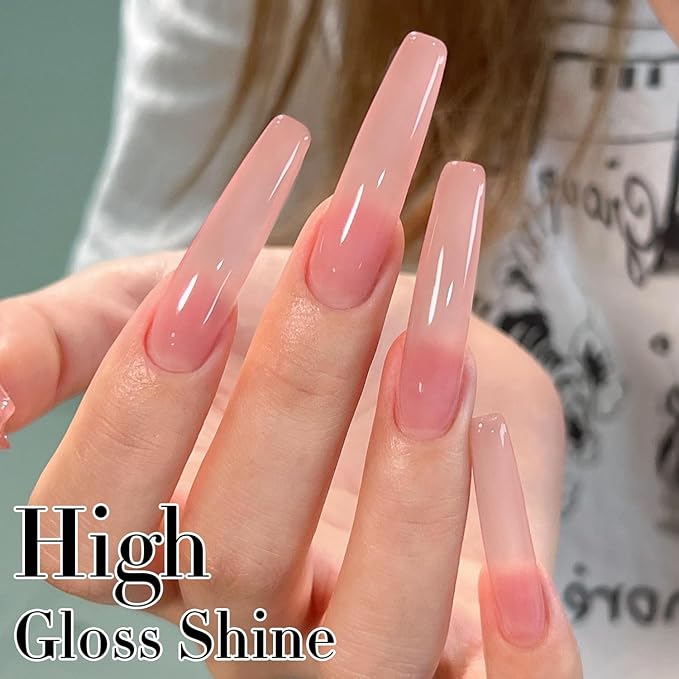 Double Rhythm Translucent Gel Polish Sheer Neutral Natural Light Milky Same Color Same Bottle 15ML Jelly Nail Polish Nail Art DIY at Home (Pink Clear-A1323)-Velvo Beauty