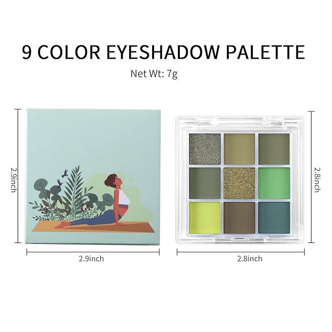 Erinde 9 Colors Eyeshadow Palette, Matte Shimmer Glitter Eye Shadow Palette Makeup, Highly Pigmented Long Lasting Waterproof, Natural Neutral Nude Eyeshadow Make Up Pallet, Yellow Green-Velvo Beauty