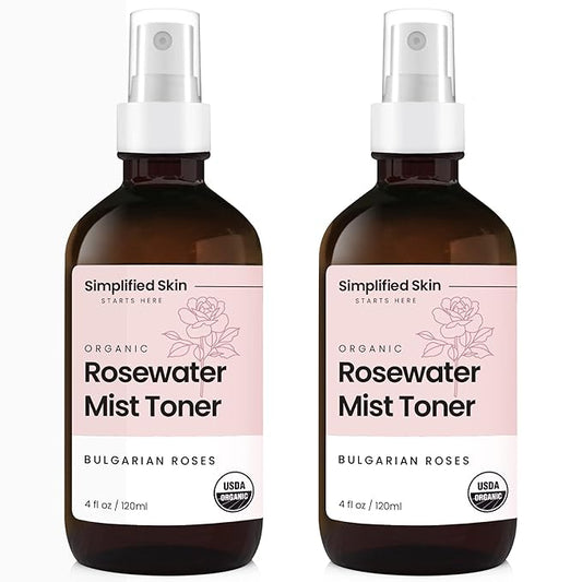 Rose Water Spray for Face & Hair - Organic USDA Certified Rosewater Facial Toner - Alcohol-Free Makeup Setting Hydrating Face Mist - Anti-Aging Toner Spray - 2 Pack-Velvo Beauty