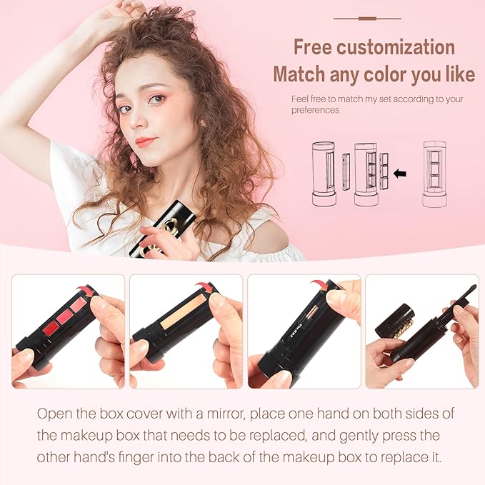 Portable Professional Makeup Kit,Mini Professional Makeup Kit Eyeshadow Palette Lip Gloss Concealer,Lipstick shape and size,7 Color-Velvo Beauty