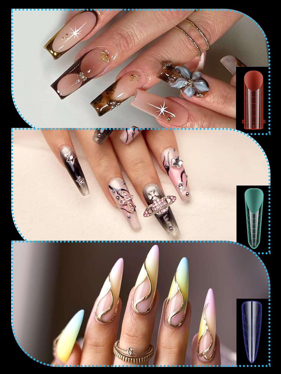 Dual Forms for Poly Gel Extension, 6 Colors Nail Form, 6 Styles Nail Forms for French Nails, 72PCS Duet System Dual Forms Sticker Silicone Pads for French Manicure Extension-12 Sizes, 144PCS-Velvo Beauty