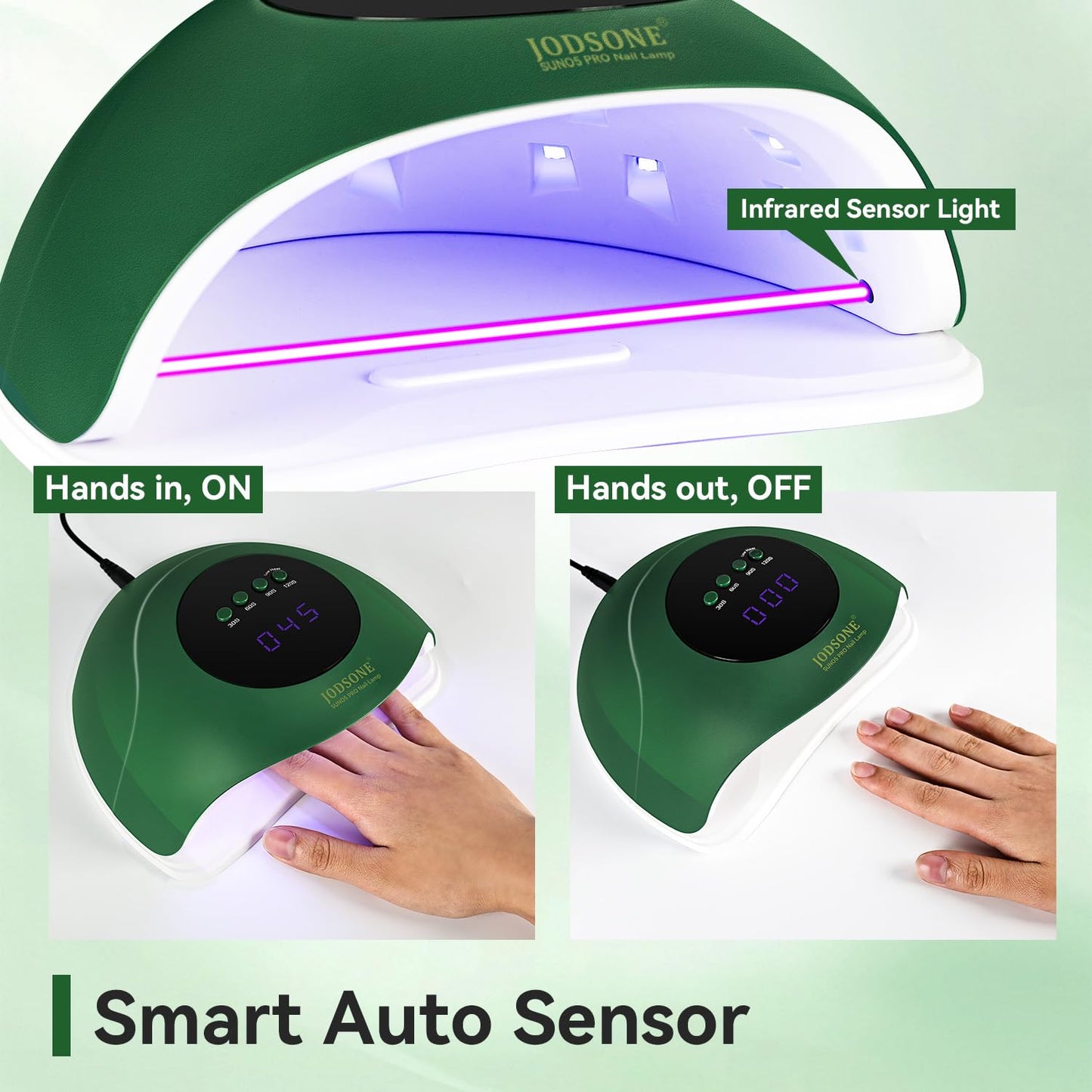 JODSONE U V Nail Lamp LED Gel Nail Dryer Gel Nail Lamp with Auto Sensor and 4 Timers Home Salon Use Nail Tools Green-Velvo Beauty
