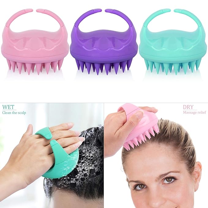 3 Pcs Silicone Scalp Massager & Shampoo Brush, Handheld Scalp Scrubber Cleansing Brush for Shower-Velvo Beauty