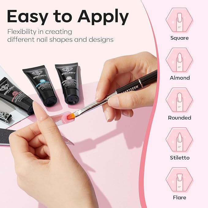 Modelones Poly Nail Gel Kit, 6 Colors Poly Extension Gel Clear Pink White with 48W U V/LED Lamp 3D Nail Charms Builder Slip Solution Complete Toe Manicure Supplies Tools for Starter-Velvo Beauty