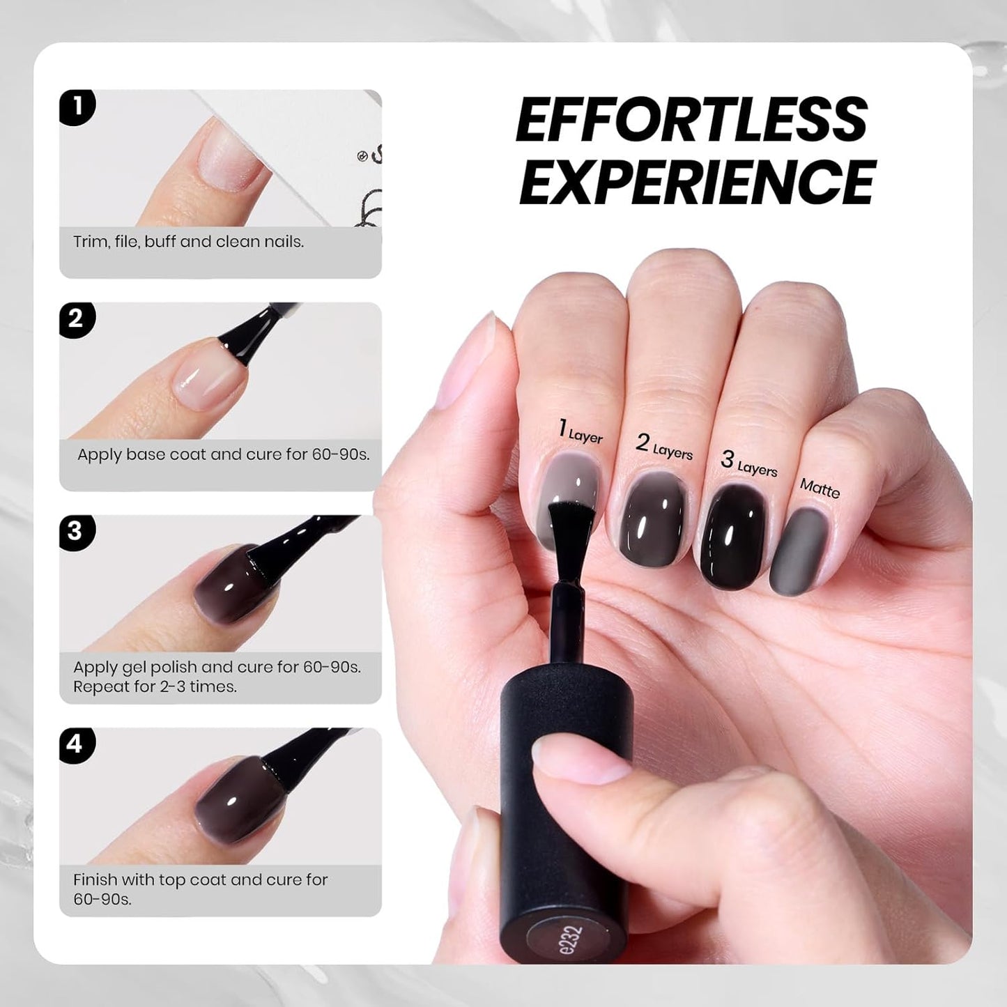 Beetles Black Jelly Gel Nail Polish - 15ML Sheer Black Gel Polish Neutral Jelly Translucent Effect Soak Off UV French Nail Art DIY Home Manicure Gift for Women-Velvo Beauty