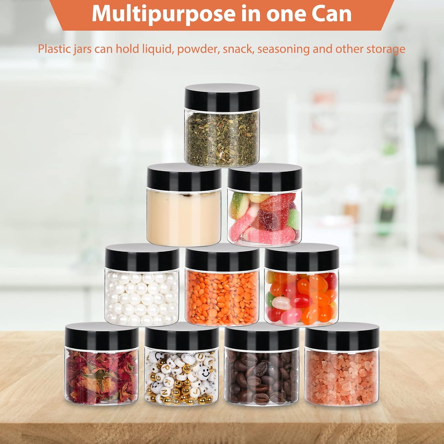 50pcs 2 oz Clear Plastic Round Jars with Black Lids, 2oz 60ml Leak-Proof Wide-Mouth Cosmetic Storage Containers for Kitchen Use, Beauty Products, Cream, Scrubs, Bath Salt and More-Velvo Beauty