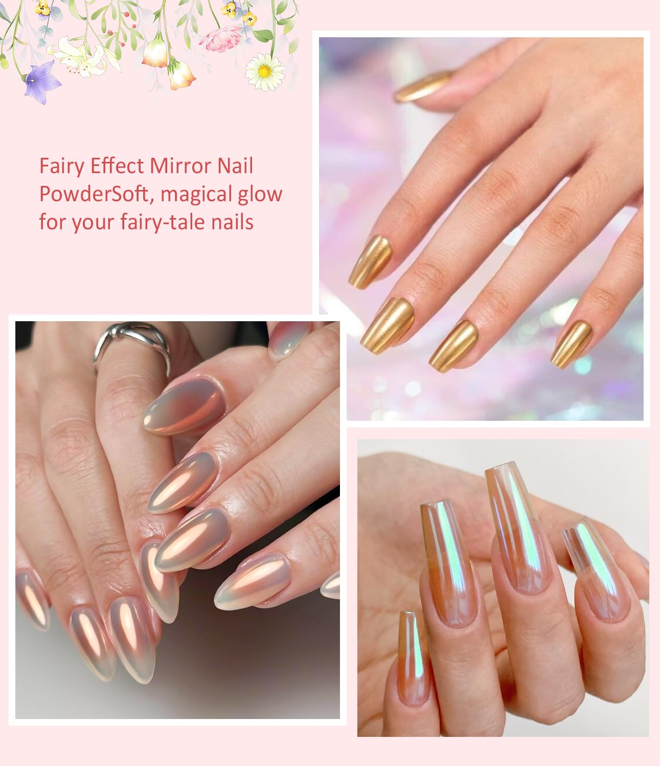 Pearl Chrome Nail Powder BISHENGYF -【Fairy Effect】 Pink Chrome Nail Powder Aurora Mermaid Iridescent White Pearl Clear Nail Chrome Powder, Metallic Mirror Pigment Glitter Dust for Manicure Decoration-Velvo Beauty