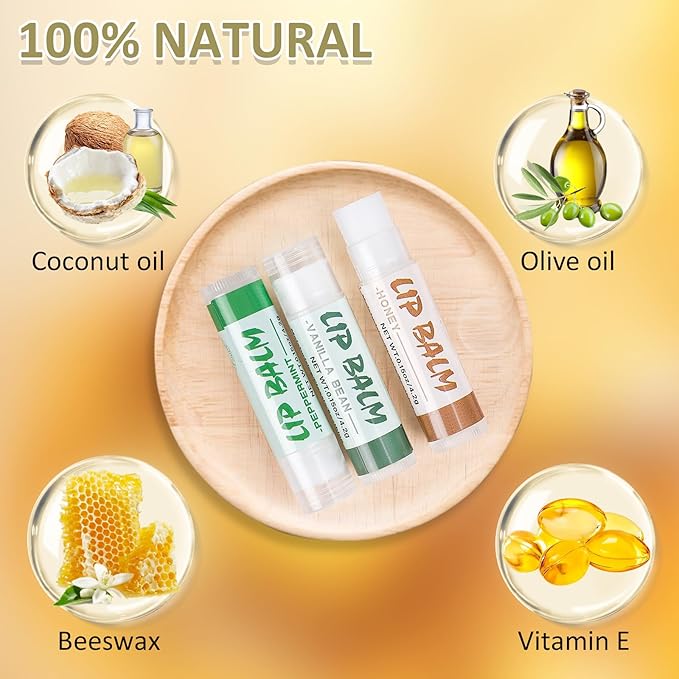 24 Pack Lip Balm Bulk, Vanilla Mint Honey, 100% Natural Lip Balm with Vitamin E and Coconut Oil, Moisturizing Lip Balm for Dry Lips-Velvo Beauty