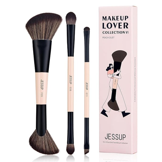 Jessup Travel Makeup Brushes Set 3pcs, Double Sided Contour Brush Dual Ended Eye Shadow Shader Eyeliner Brush, Multi-functional Makeup Set Peach Dust T507-Velvo Beauty