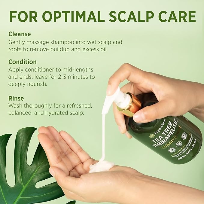 Roycederm Tea Tree Antifungal Shampoo and Conditioner: Complete Scalp Care Solution for Folliculitis, Dry, Itchy, and Flaky Scalp - Infused with Tea Tree Oil, Paraben & Sulfate Free-Velvo Beauty