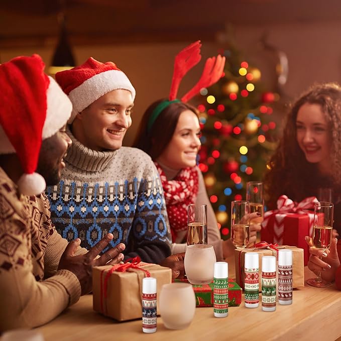 Dunzy 50 Pcs Lip Balm in Bulk Christmas Gift Set Moisturizing Lip Ugly Sweater Baby Shower Party Favor Supplies with Assorted Fruit Flavors for Women Men Dry Chapped Lips Holiday Gift Prize-Velvo Beauty