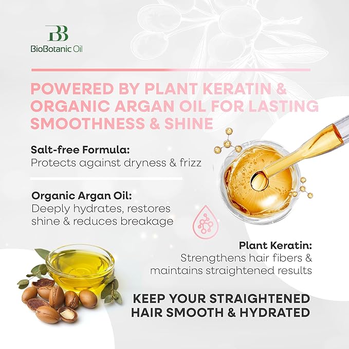 Bio Botanic Oil Range – Hair Mask for Straightened Hair with Plant Keratin & Organic Argan Oil, SLS-Free Deep Hydration & Repair, Salt-Free Formula for Long-Lasting Smoothness-Velvo Beauty