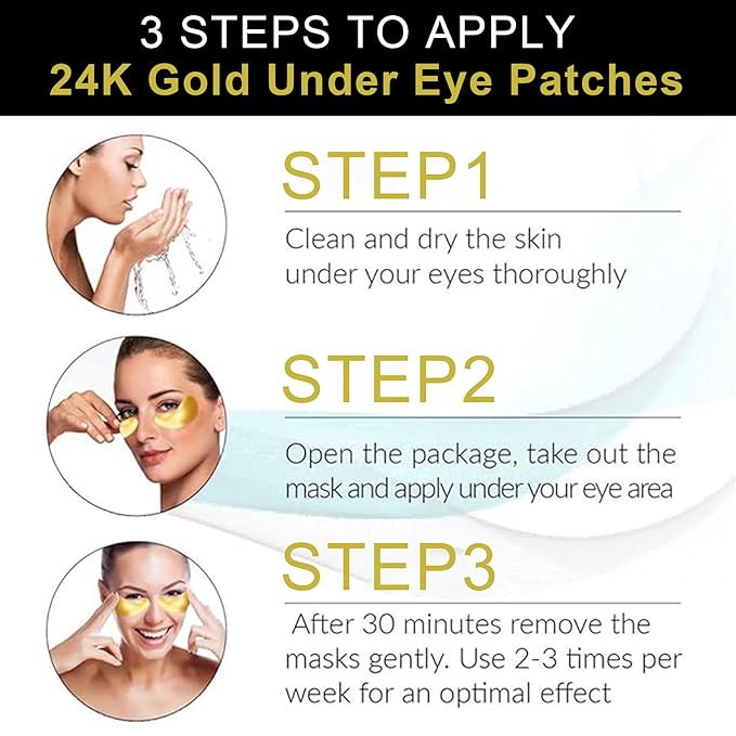 Under Eye Patches - 30 Pairs 24K Gold Moisturizing Under Eye Mask, Anti Aging Collagen Eye Masks Skincare Eye Patches for Puffy Eyes and Dark Circles, Gold-Velvo Beauty
