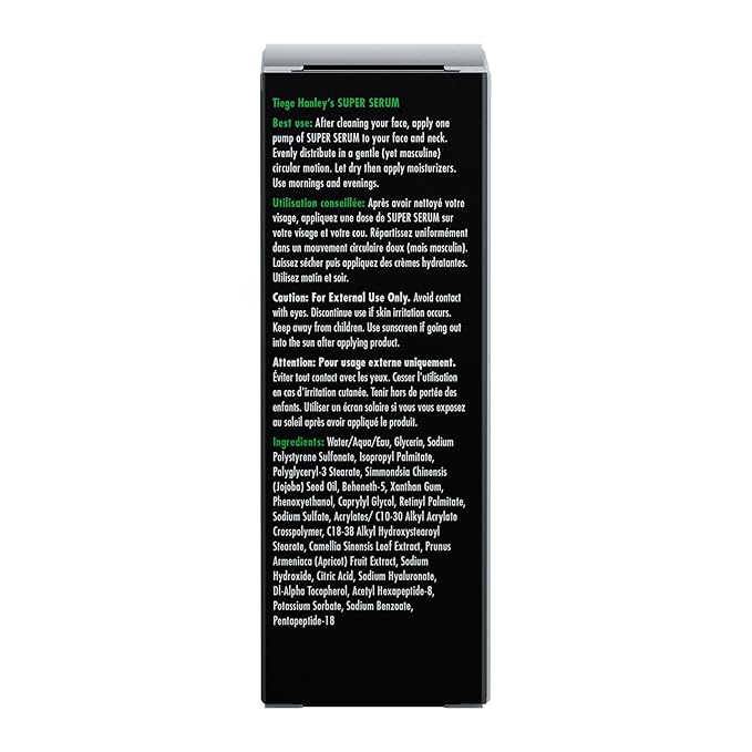 Tiege Hanley Anti-Aging Face Serum, SUPER SERUM (1-Pack) - Skin Tightening Facial Serum for Men - Mens Serum For Face with Sodium Hyaluronate & Retinyl Palmitate for Smoother & Tighter Skin, 0.5 Fl Oz-Velvo Beauty