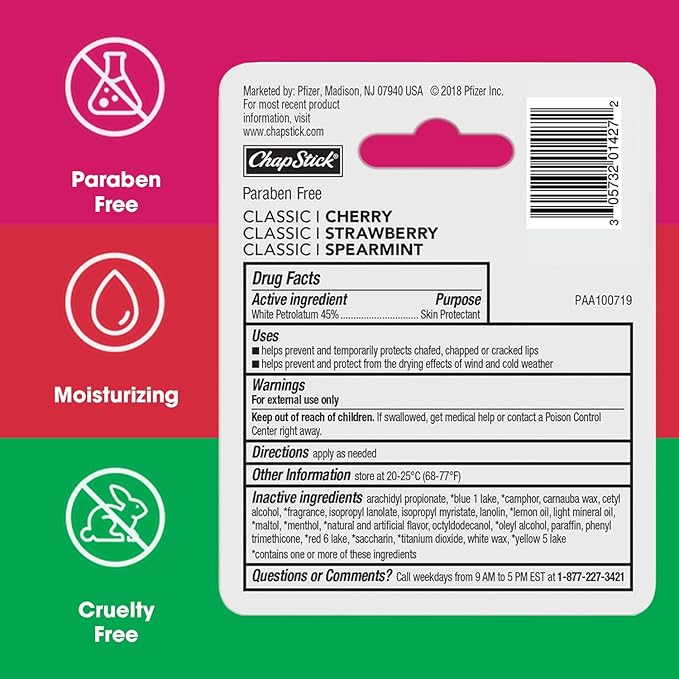 ChapStick Lip Care Set, Classic Collection 3-Pack – Spearmint, Cherry, and Strawberry Lip Balm, 0.15 Ea-Velvo Beauty