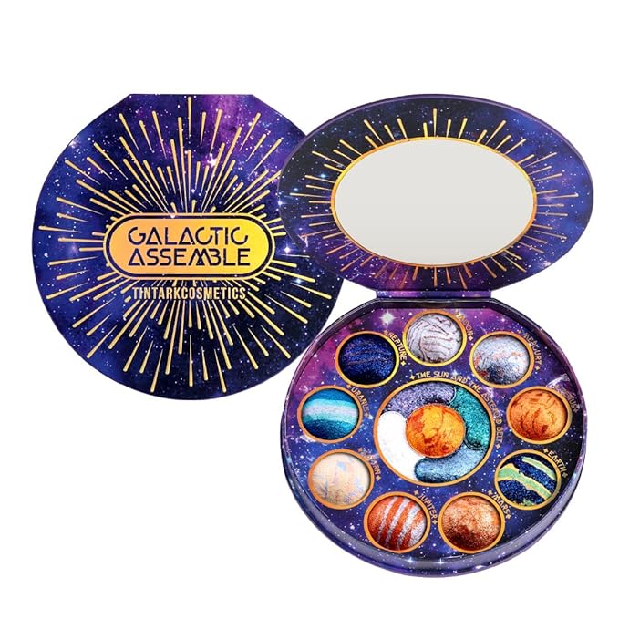 Galactic Assemble Eyeshadow Palette 14 Colors Glitter Shimmer Metallic Eye Shadow Pallet Blue Galaxy Eye Makeup Palettes Create Space-like Eyes Make up Orange Gifts for Women Girls-Velvo Beauty