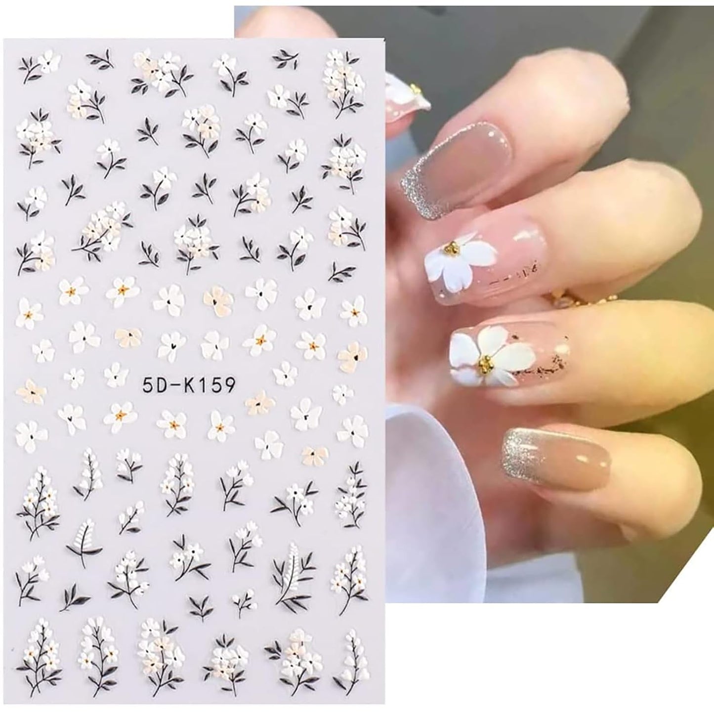 Flower Nail Art Stickers Decals 5D Embossed Nail Decals Spring Summer Daisy Nail Art Design Self-Adhesive Nail Supplies Accessories 3D Flower Nail Stickers for Women Nail DIY Decoration-Velvo Beauty