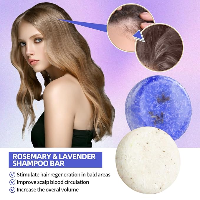2 Pack Rosemary Lavender Hair Shampoo Bar,Deep Cleansing for Scalp Hair Loss Shampoo Soap,Organic Shampoo Oil Control for Hair Growth,Refreshing and Hydrating Bar,Gifts for Women Men-Velvo Beauty