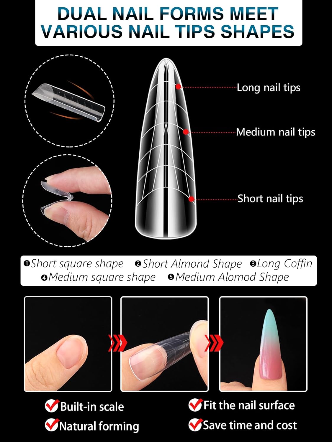 EBANKU 288PCS Nail Dual Forms for French Nails, Dual Nail Forms Molds Acrylic Nail Tips, Duet System Dual Forms Sticker Silicone Reusable Pads, 12 Styles 12 Sizes Scale for Manicure Extension, Clear-Velvo Beauty