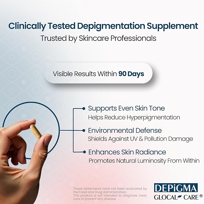 GlocalCare Depigma Support Reduction of Hyperpigmentation, Melasma & Dark Spots with Glutathione, Polypodium Leucotomos, Grape Seed & Marigold Extract-Velvo Beauty