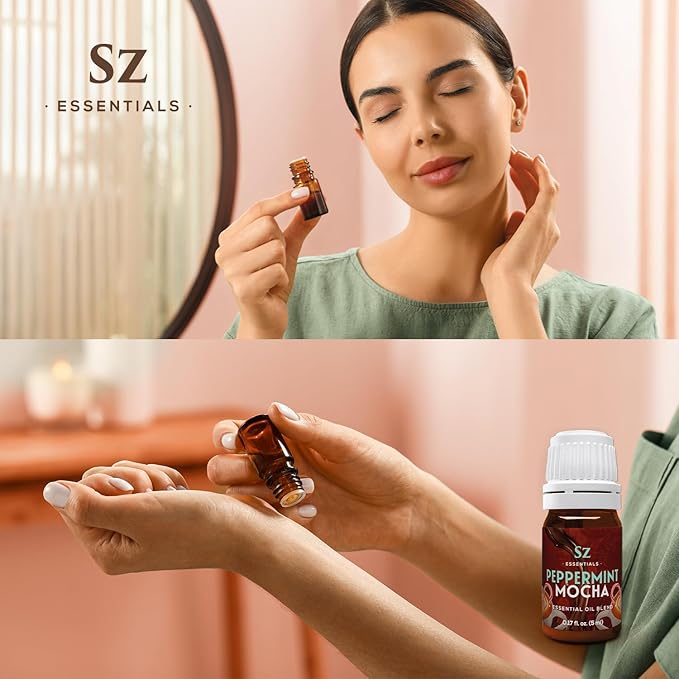 Peppermint Mocha Premium Essential Oil for Diffuser 100% Pure Essential Undiluted Oil - Extracted from Peppermint, Coffee, Cocoa with Vanilla Overtones - Plant Based - 0.17 Fl Oz (5ml)-Velvo Beauty