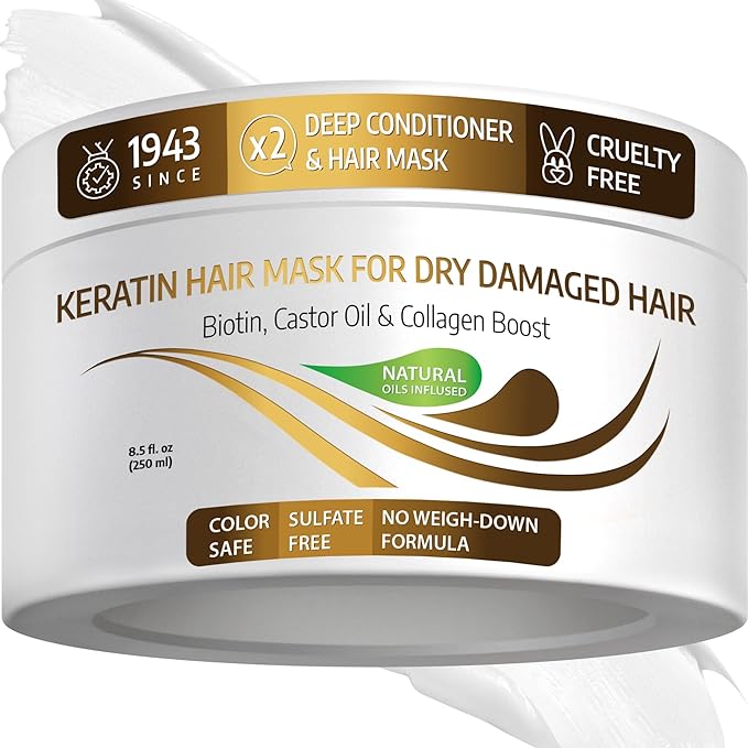 VITAMINS hair cosmetics Keratin Hair Mask - Deep Repair Conditioner with Biotin & Castor Oil - For Damaged, Dry, Curly, Straight, Thin & Fine Hair - Intense Collagen Protein Treatment-Velvo Beauty