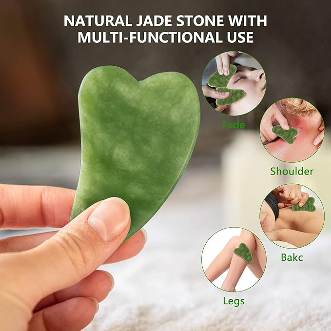 Deciniee Jade Roller and Gua Sha Set - Beauty Face Massager & Guasha Tool for Eye, Neck, Body - 2 in 1 Skin Care Massage Tools, Muscle Releaxing and Relieve Wrinkles-Velvo Beauty