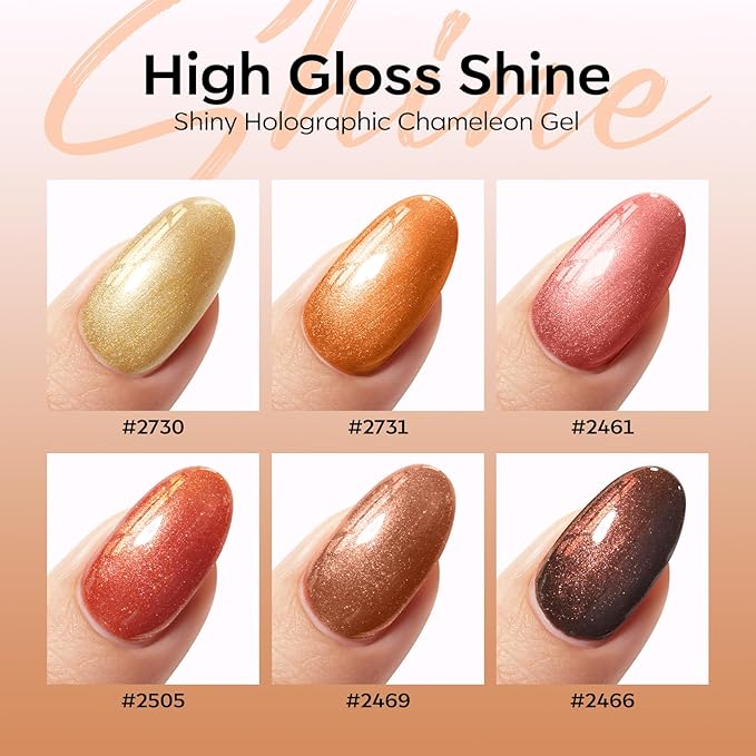 modelones Chameleon Gel Nail Polish Set, 6 Colors Fall Gel Polish Kit Glitter Shimmer Brown Orange Yellow Soak Off LED Nail Lamp Home Gift DIY Salon For Women Girl-Velvo Beauty