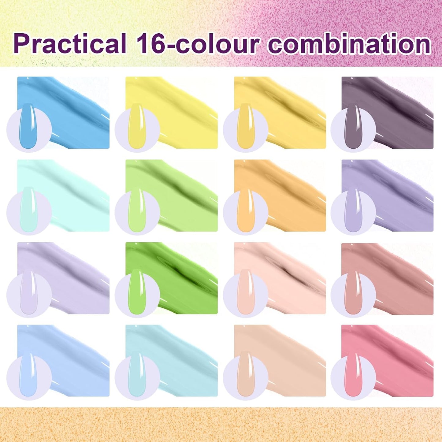 Gradient Painting Gel, 16 Colors Ombre Gel Nail Polish with 100Pcs Nail Sponges &Tweezers for Pigmented Pat Aura Nails French Manicure Soak Off UV Long-lasting Palette Cloud Fluff-Velvo Beauty