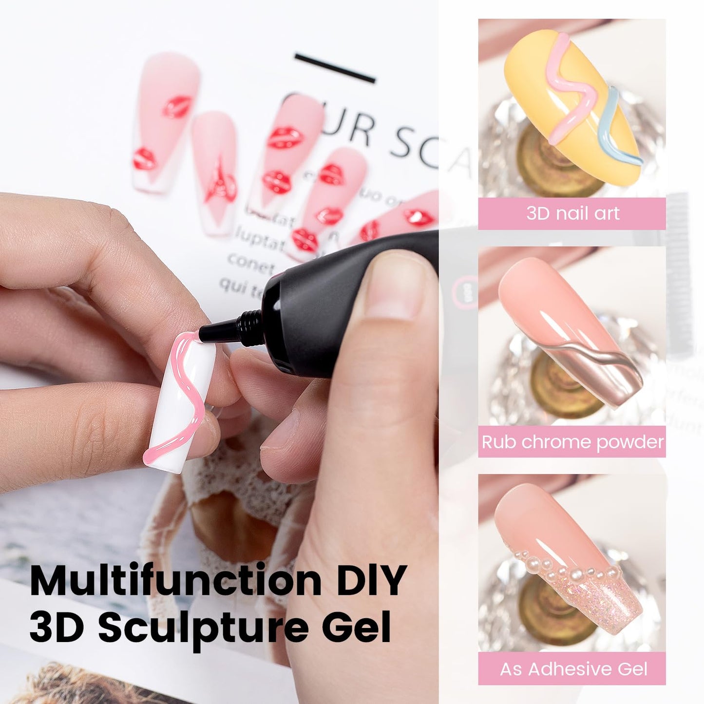 RARJSM 3D Nail Art Sculpture Gel - Nude, Pink, Rhinestone Glue, DIY Drawing, Hard Nail Craving, Sculpting Gel, UV LED Curing-Velvo Beauty