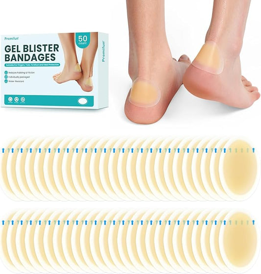 Blister Bandages Pads - 50 ct Blister Cushions - Water Resistant Hydrocolloid Bandage for Foot, Toe, Heel - Gel Blister Bandages for Prevention & Recovery, Heel Pack-Velvo Beauty