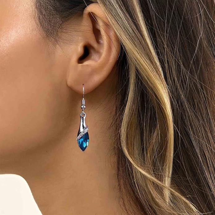 Bohemia Sapphire Drop Earrings Blue Crystal Dangle Hook Earrings Long Cz Blue Rhinestone Earrings Bridal Sapphire Earrings Jewelry for Women Gifts-Velvo Beauty