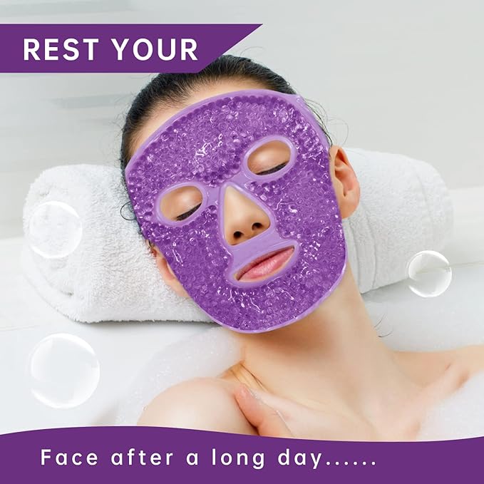 Ice Face Mask Reusable and Cold Gel Eye Mask for Puffiness/Dark Circles/Eye Bags/Dry Eyes/Headaches/Migraines/Stress Relief, Ice Pack for Eyes & Face (Purple)-Velvo Beauty
