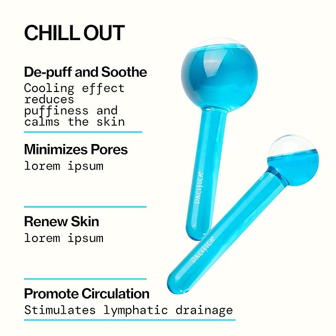 Pacifica Ice Roller Cryo Globes – Cooling Glass Facial Massager for Face, Eyes & Neck – Cold Therapy Beauty Tool for Puffy Eyes, Dark Circles, Redness, Wrinkles – Skin Care Gift for Women & Men-Velvo Beauty