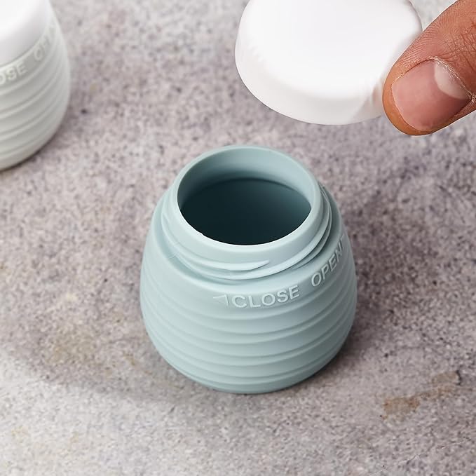 Travel Containers for Toiletries, 1.7oz Travel Size Premium Silicone Cosmetic Cream Jars, TSA Approved Leak-Proof Refillable Accessories W/Toiletry Bag for Cosmetic Face Body Cream(Gray)-Velvo Beauty