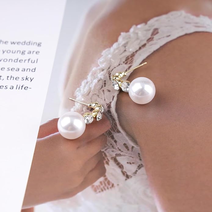 Vintage Rhinestone Pearl Drop Earrings Gold Pearl Dangle Earrings Crystal Stud Earrings Sparkly Cz Pearl Earrings Jewelry for Women-Velvo Beauty