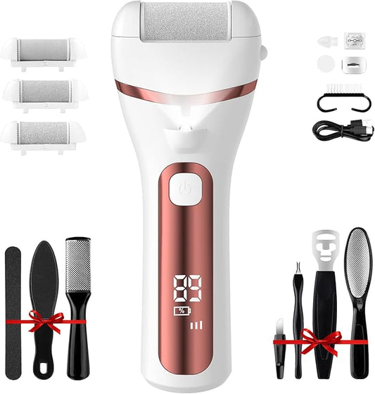 PUBOO Foot Callus Remover Electric 10000 RPM 3-Speed IPX7 Rechargeable Pedicure Kit for Hard Skin Women & Men. Portable Multi-Roller File Grinder Sander Scrubber with LED Display for Wet & Dry Feet-Velvo Beauty