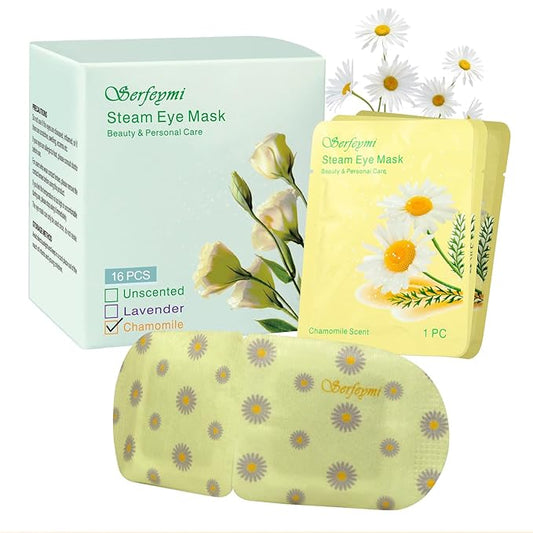 Serfeymi 16 Packs Steam Eye Mask for Sleeping, Self Heating Warm Eye Mask Skincare Disposable Eye SPA Heated Eye Mask for Dry Eyes Dark Circles Tired Eyes, Gifts for Mother's Day(Chamomile)-Velvo Beauty