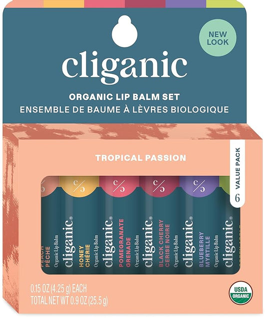 Cliganic Organic Lip Balm Set - 6 Tropical Flavors - 100% Natural Moisturizer for Cracked & Dry Lips-Velvo Beauty