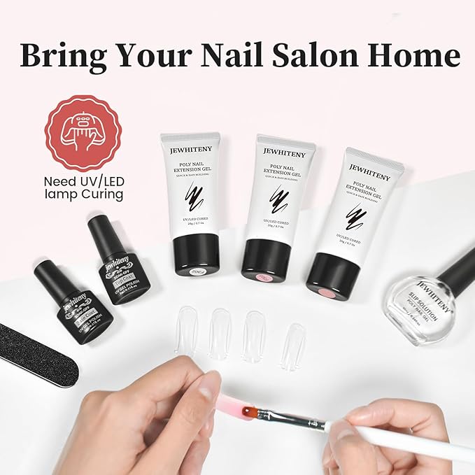 JEWHITENY Poly Nail Gel Set Clear Pink White Neutral Classic Color Poly Extension Gel With Base and Top Coat Slip Solution French Manicure for Home DIY Need U V Lamp Curing-Velvo Beauty