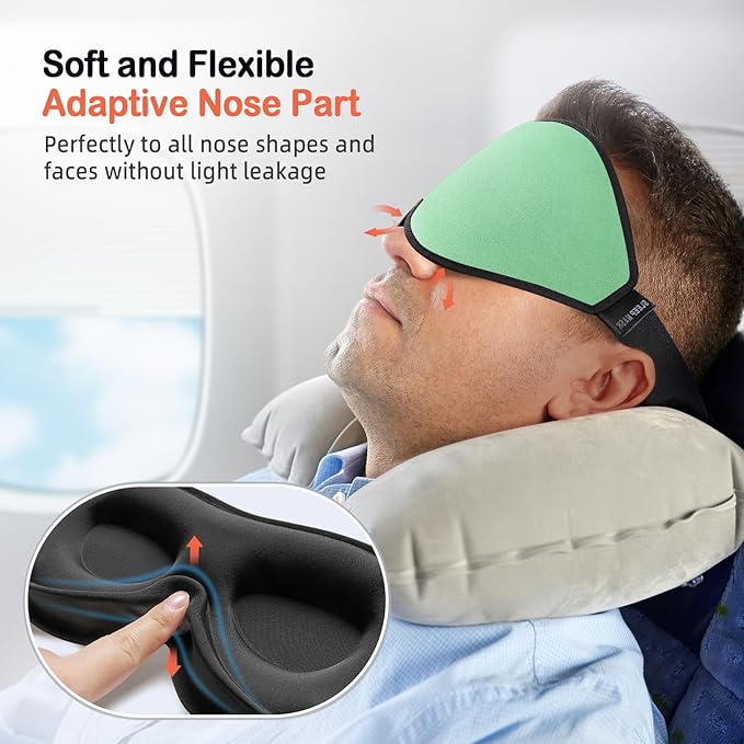 LitBear Sleep Mask for Side Sleeper Women Men, Eye Mask for Sleeping Light Blocking, 3D Contoured Cup Sleeping Mask, Soft Breathable Sleep Eye Mask with Adjustable Strap for Flight, Mint Green-Velvo Beauty