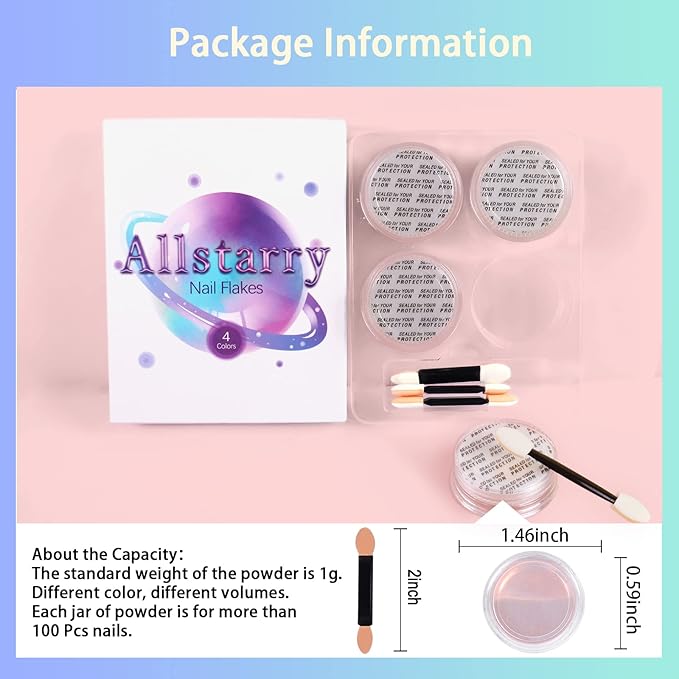 Allstarry White Chrome Nail Powder, 4 PCS Color-Shift Chameleon Chrome Effect Powder Neon Aurora Glitter Dust Iridescent Pearlescent Pearl Pigment for Nail Art Decoration, Gel Polish, Resin Craft-Velvo Beauty