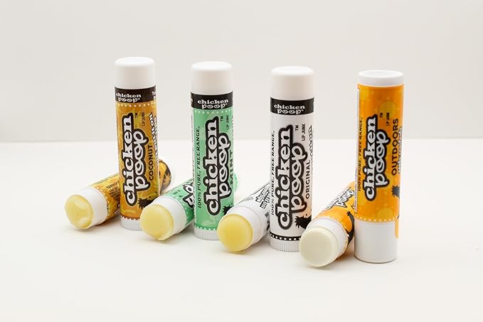Chicken Poop Lip Balm Simone Chickenbone 100% Natural Moisturizer for Dry, Chapped Lips, Combo (Original, Mint, Outdoors with SPF 30, Coconut), 4 Pack-Velvo Beauty