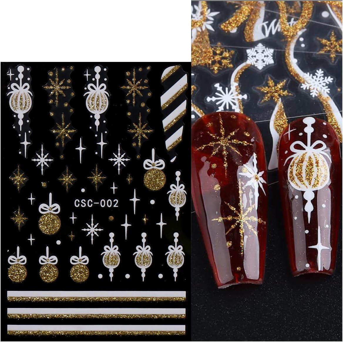 JMEOWIO 8 Sheets Christmas Glitter Nail Art Stickers Decals Self-Adhesive Snowflake Winter Holiday Cute Nail Supplies Nail Art Design Decoration Accessories-Velvo Beauty